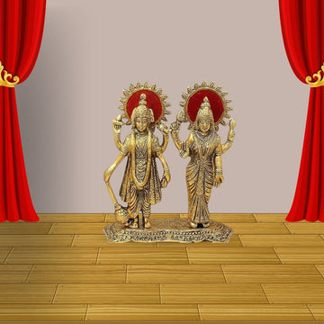 Laxmi Vishnu Metal Idol Size Approx 14 CM - 1