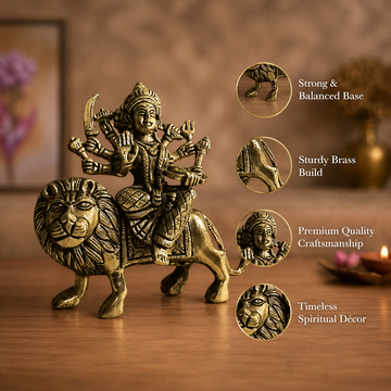 Maa Durga Idol in Antique Brass - 4
