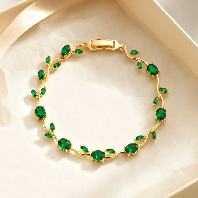 Green tulip bracelet in a cream gift box with ribbon