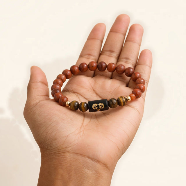 Aries zodiac red jasper and tiger's eye bracelet - glance 3