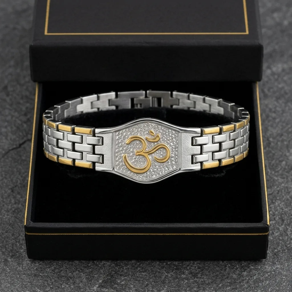 Om Bracelet for Men inside an open black gift box