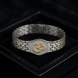 Om Bracelet for Men on a black velvet jewellery tray