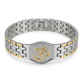 Om Bracelet for Men, two-tone stainless steel watch-style band, white studio