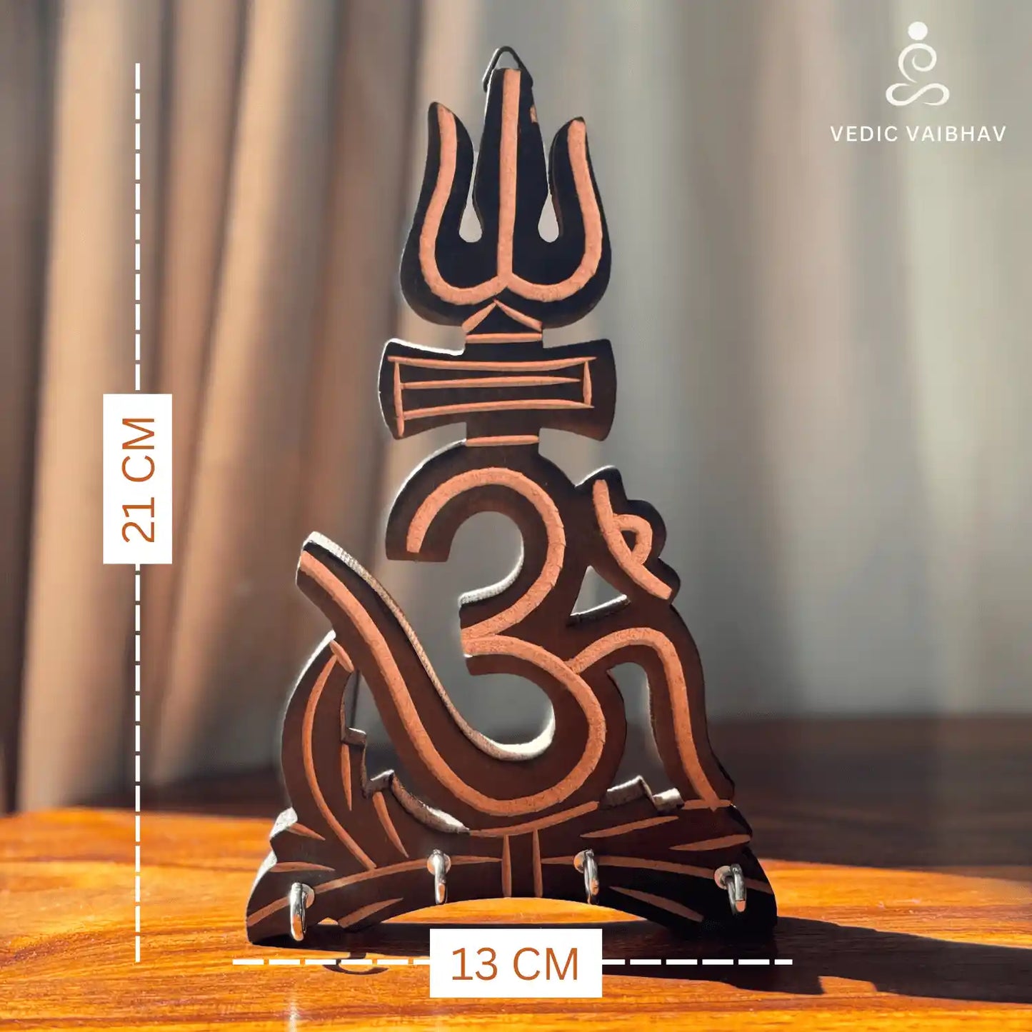 Om Trishul Wooden Key Stand – Handcrafted Wall Mounted Organizer