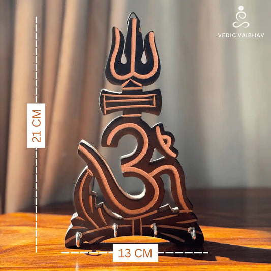 Om Trishul Wooden Key Stand – Handcrafted Wall Mounted Organizer