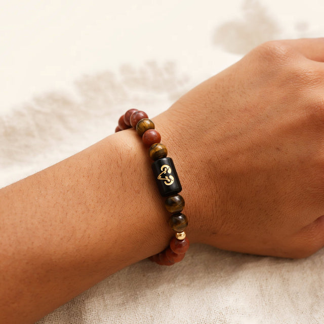 Aries zodiac red jasper and tiger's eye bracelet - fit 3