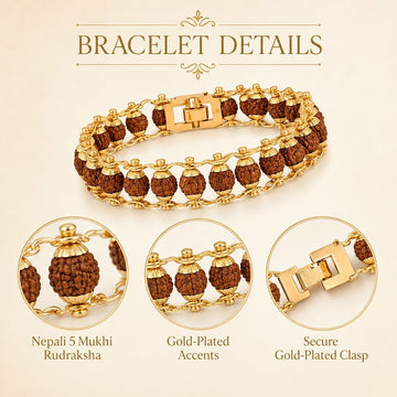 Gold Plated Rudraksha Bead Bracelet - 5 Mukhi - 5