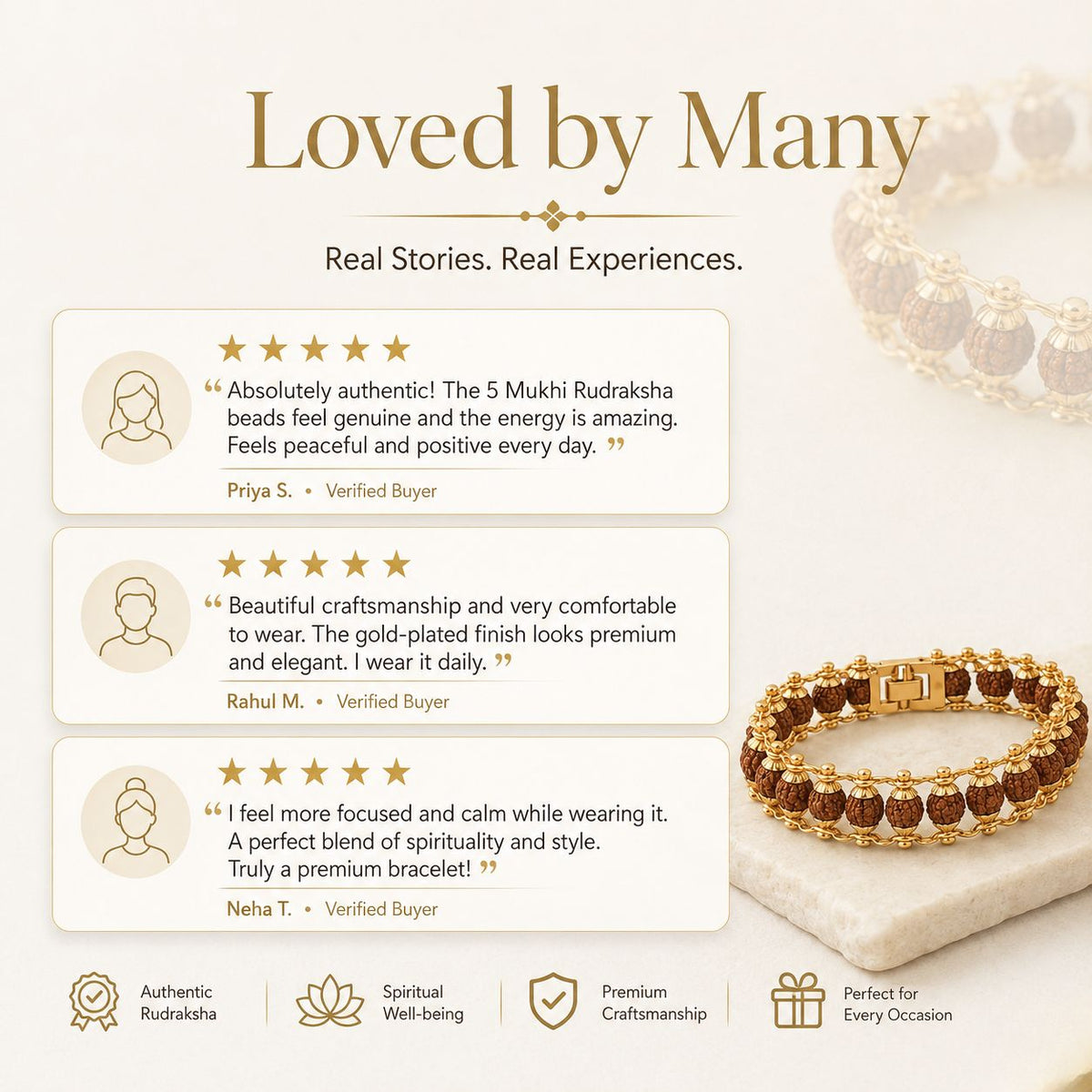 Gold Plated Rudraksha Bead Bracelet - 5 Mukhi