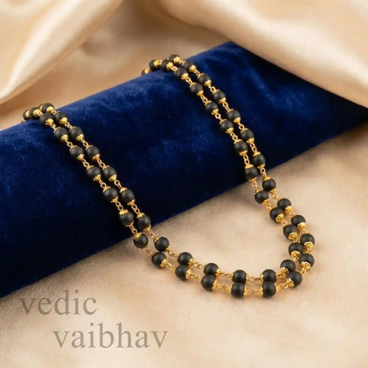 Tulsi Black Golden Cap Mala Jaap Mala for Pooja