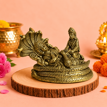 Lord Vishnu & Goddess Lakshmi Brass Idol with Sheshnag – Antique Finish - 4