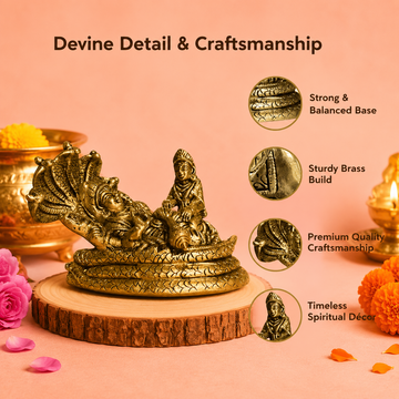 Lord Vishnu & Goddess Lakshmi Brass Idol with Sheshnag – Antique Finish - 3