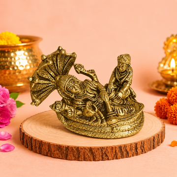 Lord Vishnu & Goddess Lakshmi Brass Idol with Sheshnag – Antique Finish - 1