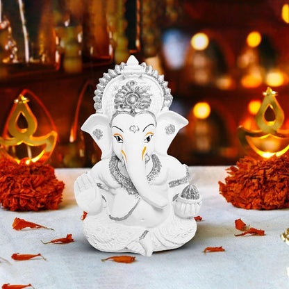 White Silver Ganesh Idol (Approx 8.9 CM)