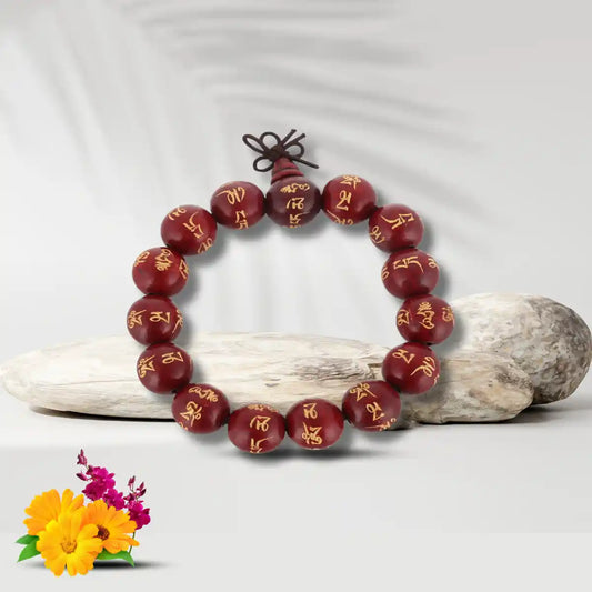Wooden Bracelet Om Red Adjustable Size
