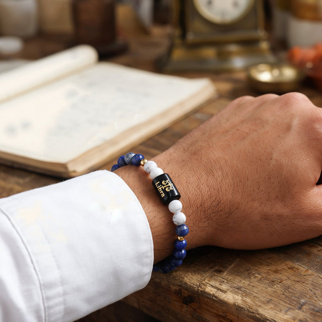 Libra zodiac lapis lazuli and howlite bracelet - him 3