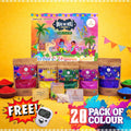 🌸 Vrindavan Organic Divine Holi Colors (Box)– Grand Family Pack (20 Colors | 1600g) with free Japa Counter