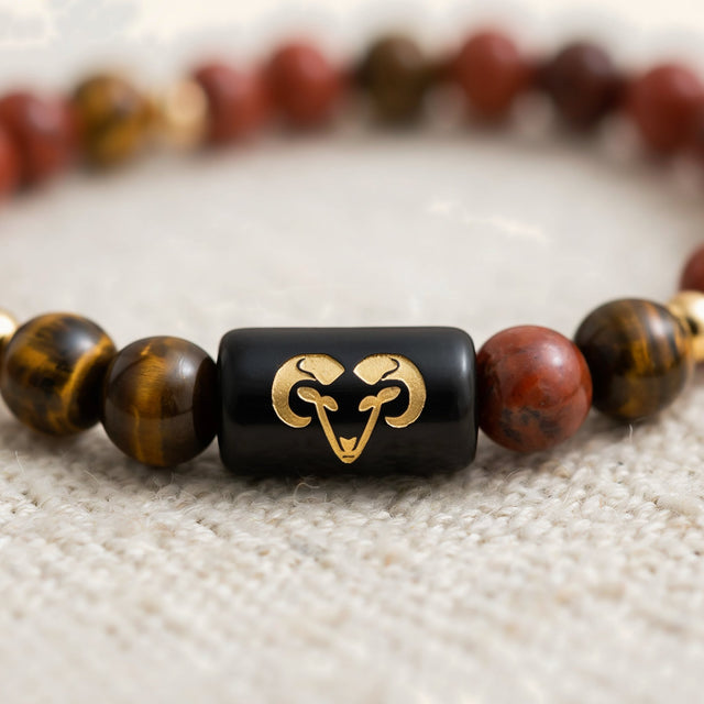 Aries zodiac red jasper and tiger's eye bracelet - glance 1