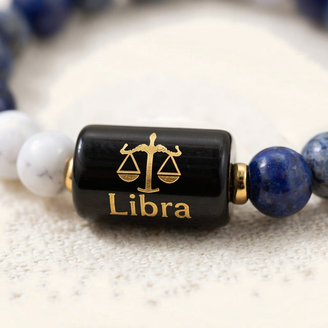 Libra zodiac lapis lazuli and howlite bracelet - glance 1