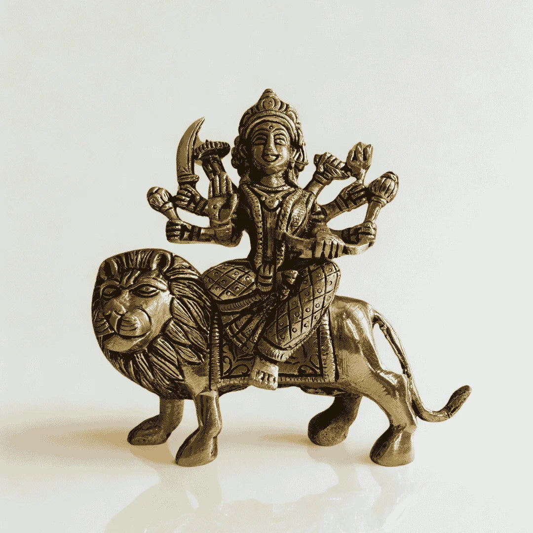 Maa Durga Idol in Antique Brass – Handcrafted Divine Sculpture