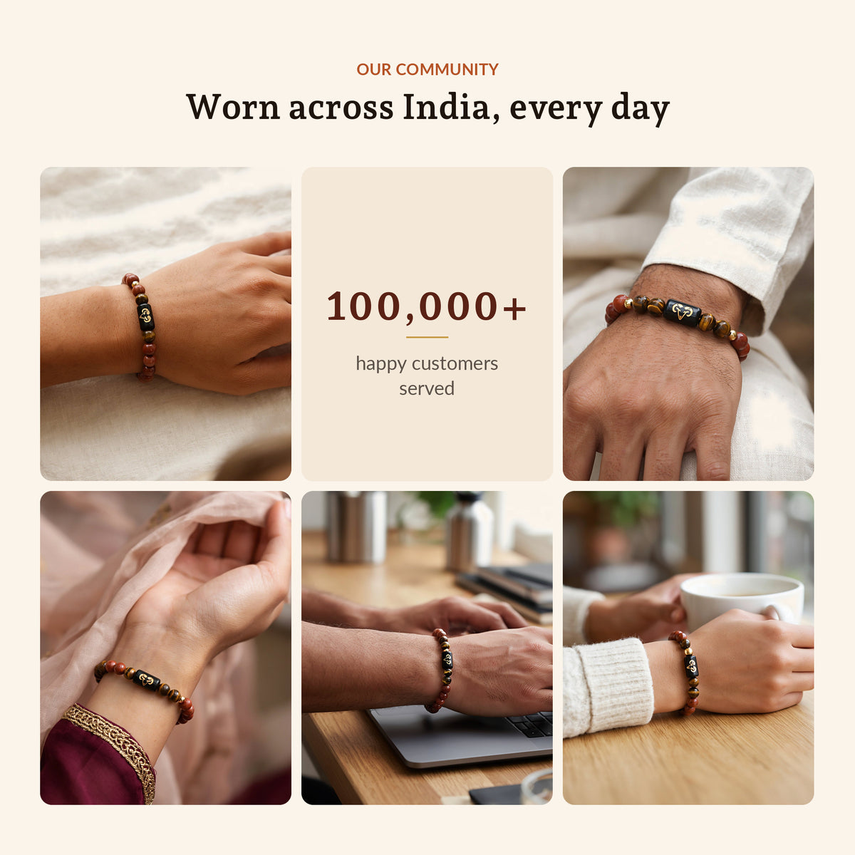 Aries Zodiac Red Jasper & Tiger's Eye Bracelet, worn across India