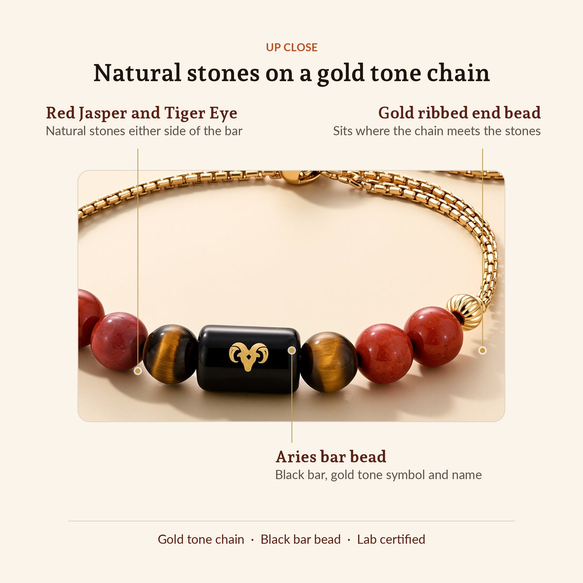 Aries Zodiac Slider Bracelet for Women, up close