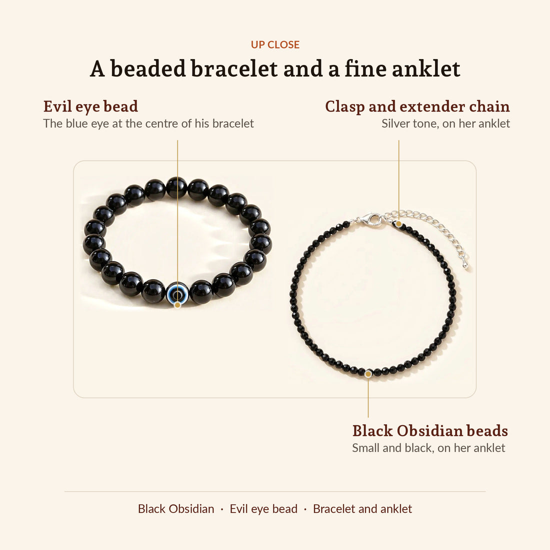 Black Obsidian Combo for Him & Her, up close