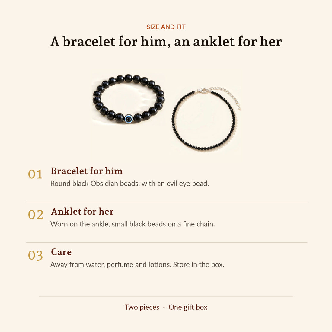 Black Obsidian Combo for Him & Her, size and contents