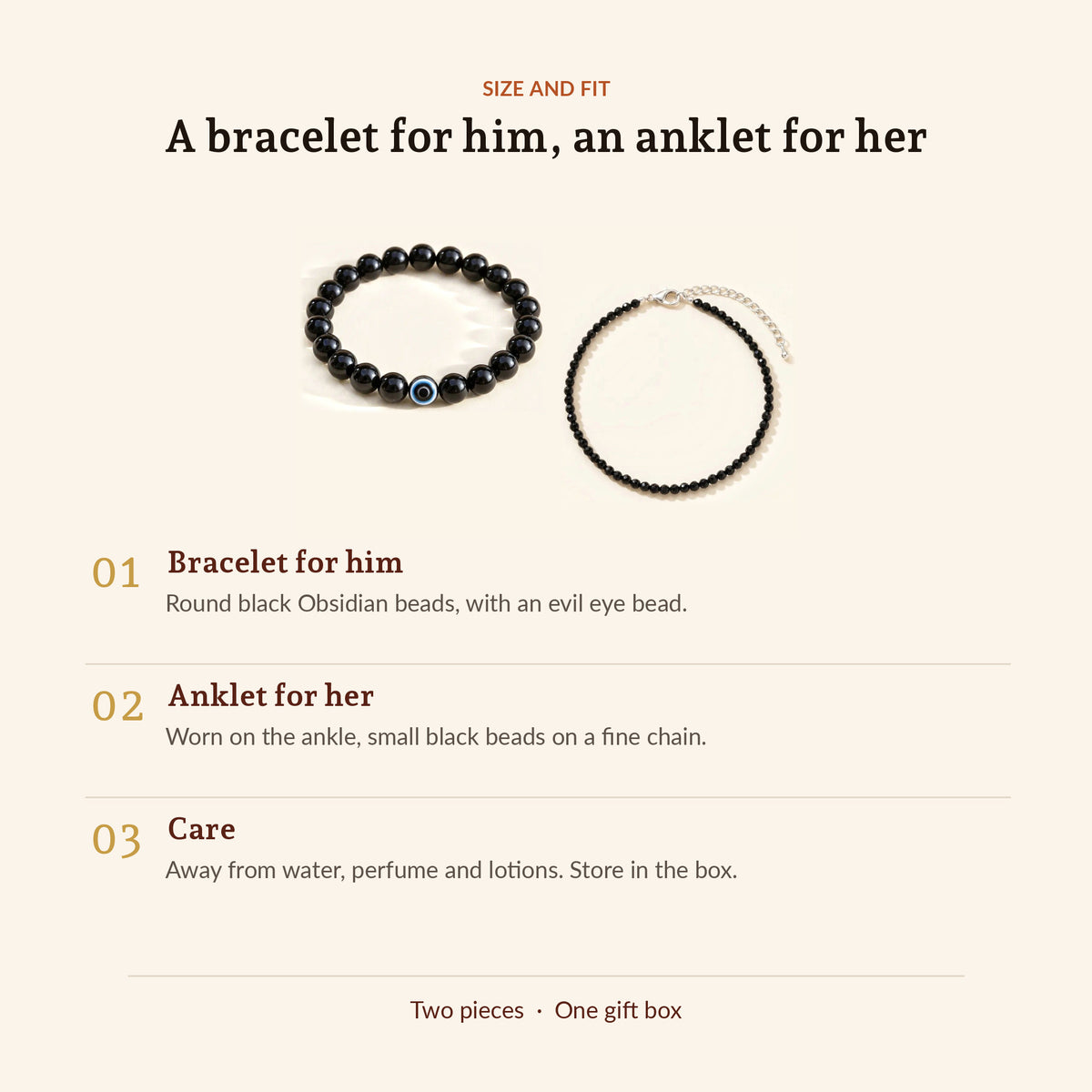 Black Obsidian Combo for Him & Her, size and contents