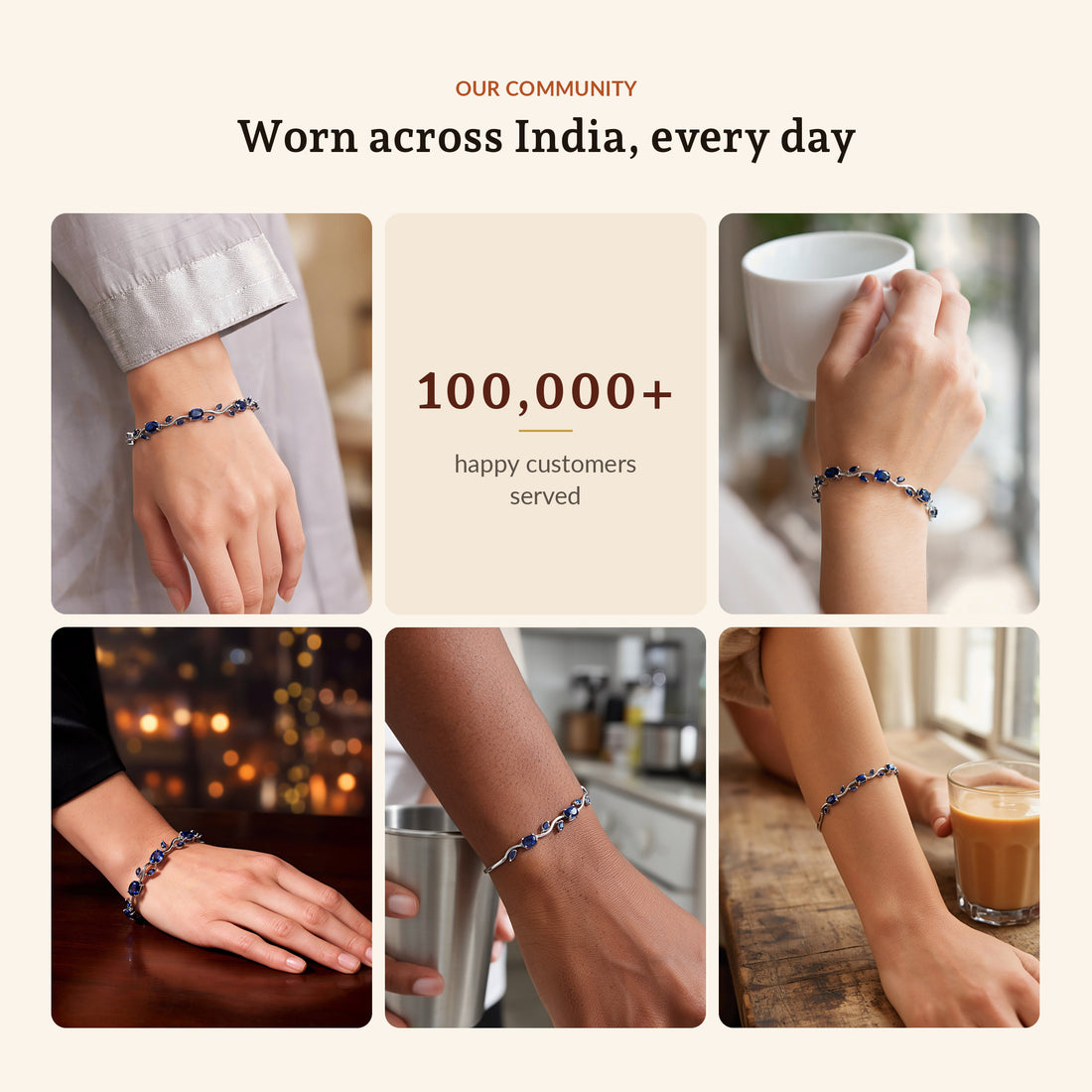 Blue Tulip Bracelet, worn across India