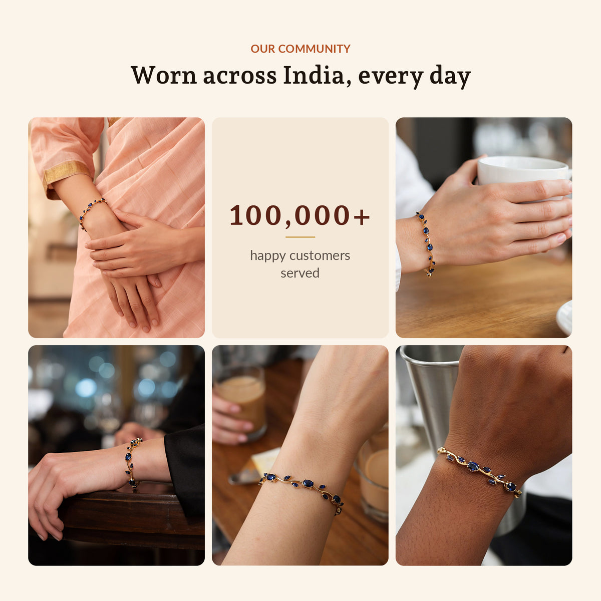 Blue Tulip Gold Tone Bracelet, worn across India