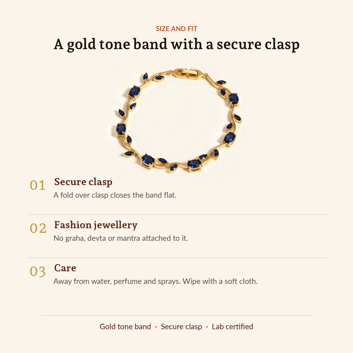 Blue Tulip Gold Tone Bracelet, size and fit