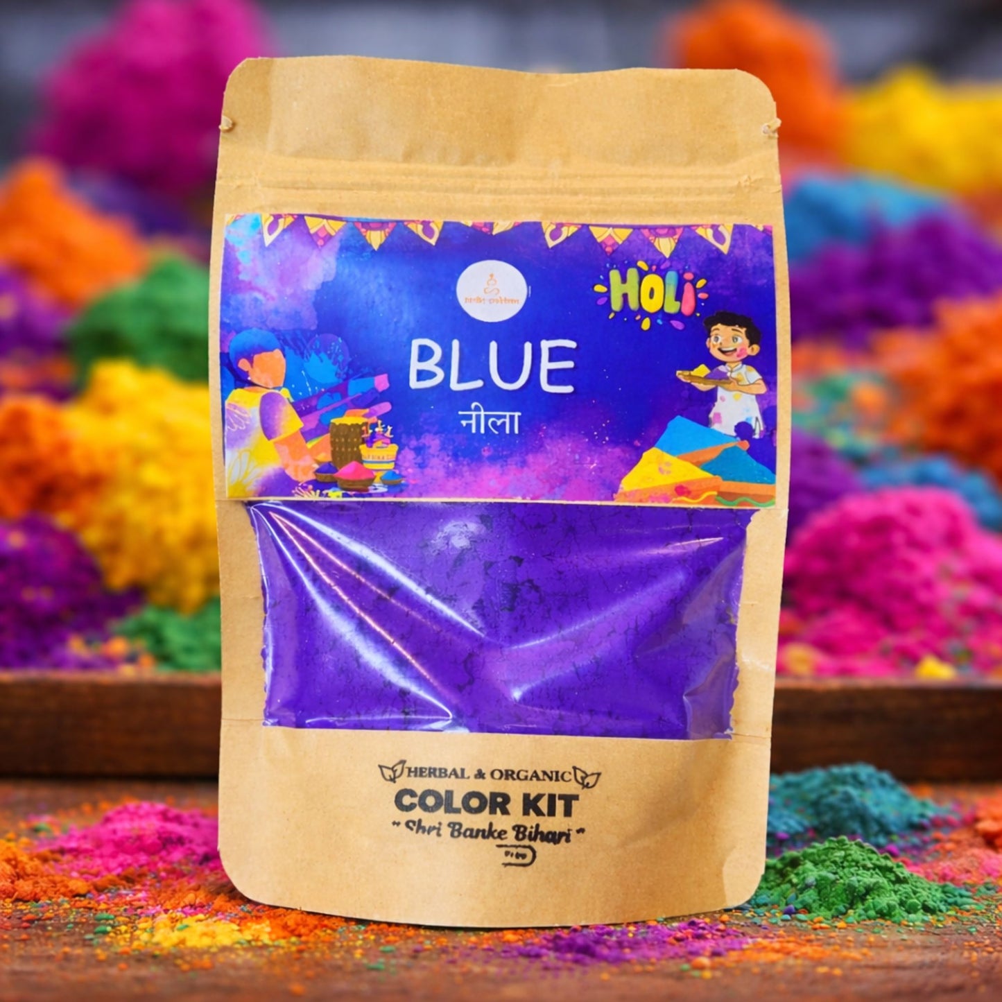 Organic Blue Gulal – Divine Blessings of Shri Banke Bihari Ji (80 g)