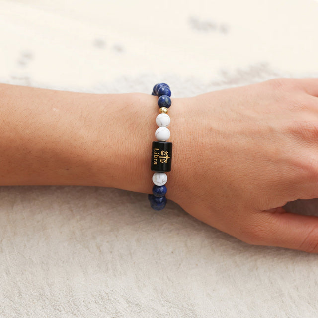 Libra zodiac lapis lazuli and howlite bracelet - fit 3