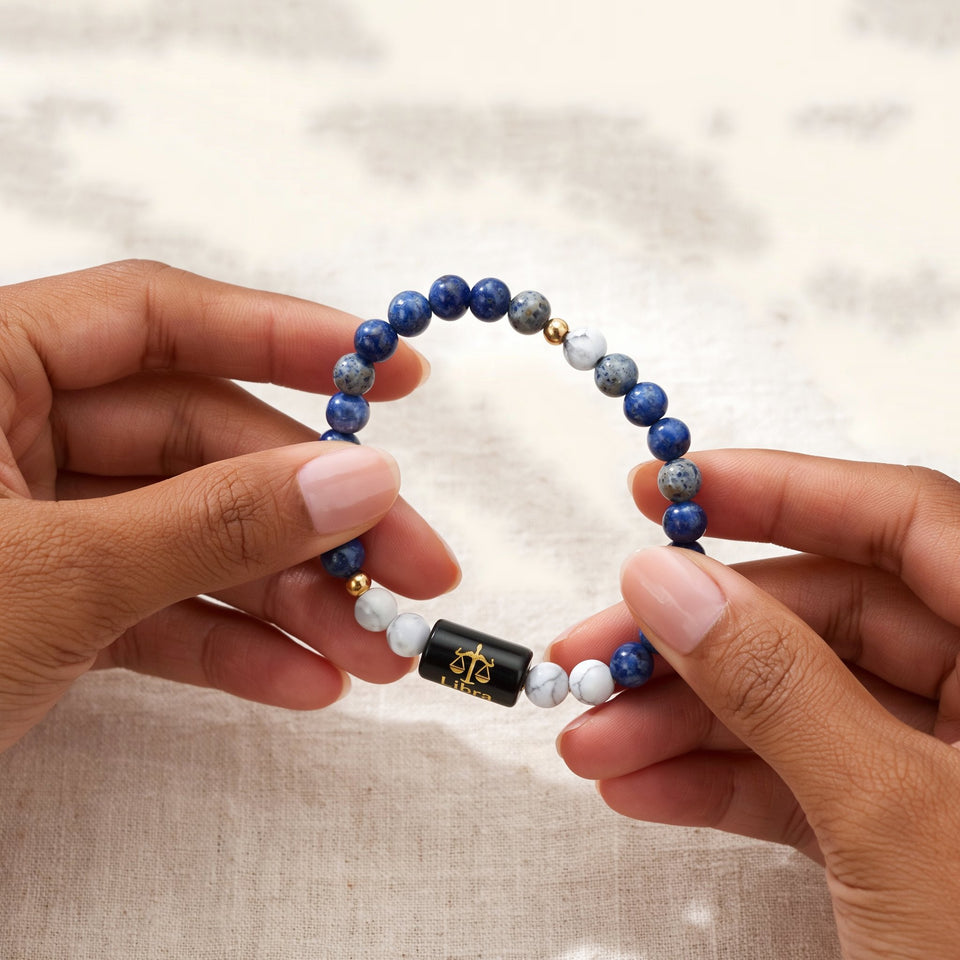 Libra zodiac lapis lazuli and howlite bracelet - fit 1