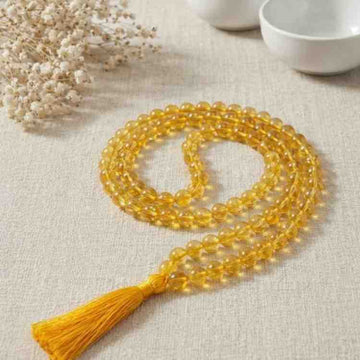 Citrine Dyed Mala Necklace 108 Mala Beads - 4