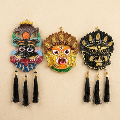 Narsingh Kirtimukh Divine Combo (Set of 3) – Black Tassel & Golden Glow Protection Decor