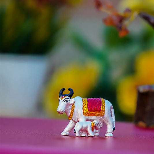 Divine Kamadhenu with Calf Silver Idol