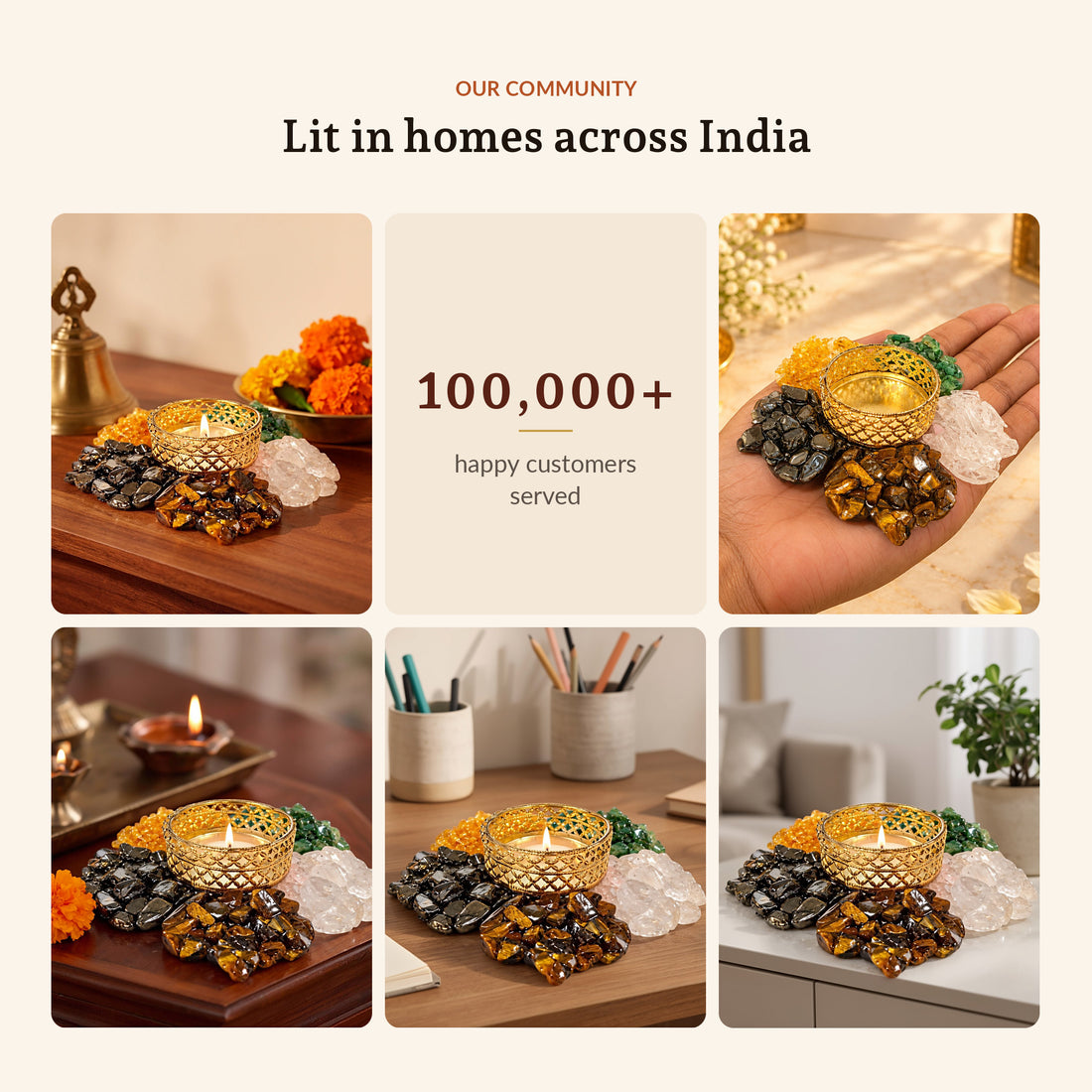 Dhan Lakshmi Deep (Five Crystal Diya), kept in homes across India