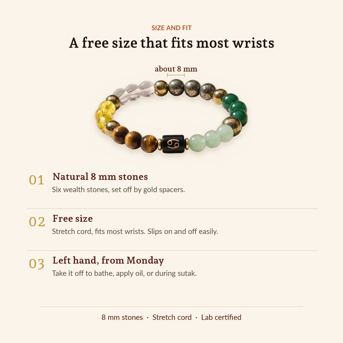 Dhan Yog Bracelet for Cancer, size and fit