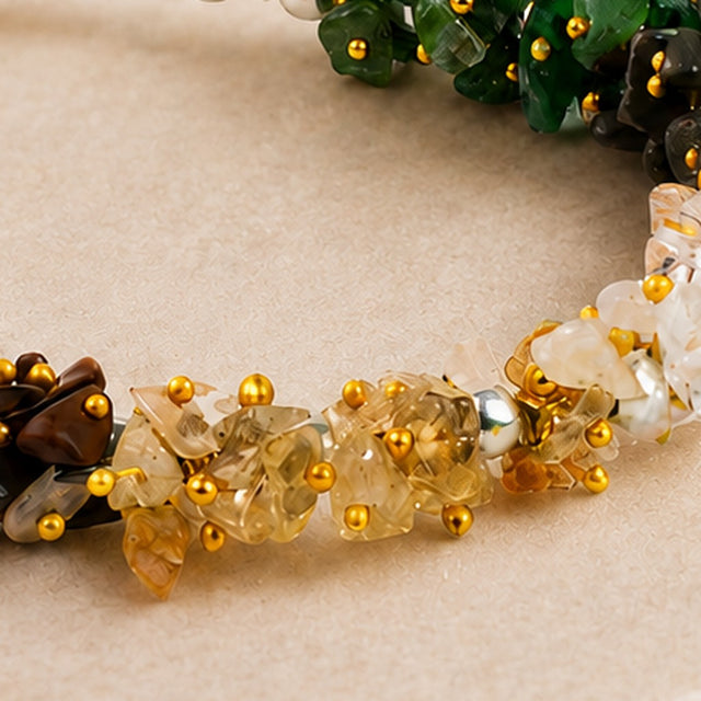 Women Dhan Yog Stone Bracelet close up of citrine, tiger eye and quartz chips