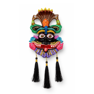 Kirtimukh Wall Hanging | NAZARBATTU |Narsingh face| Black Multicolour | With Tassel
