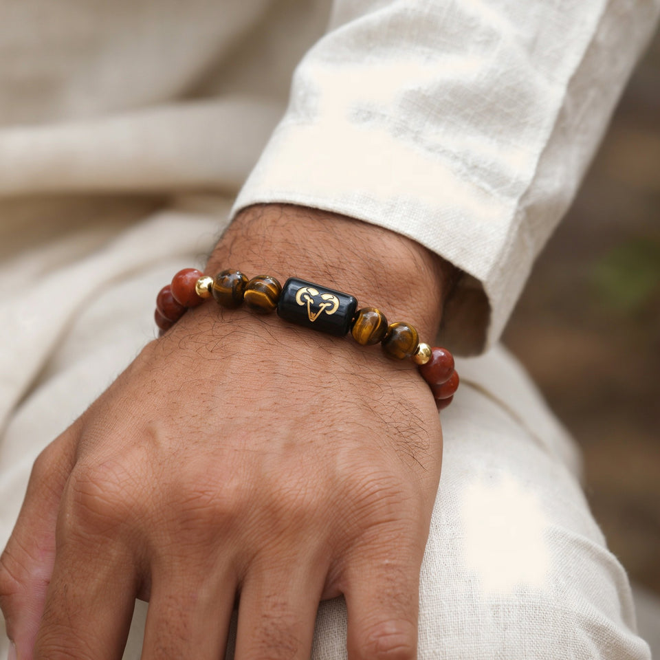 Aries zodiac red jasper and tiger's eye bracelet - him 1