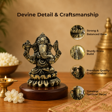 Ganpati Brass Idol – Handcrafted Antique Finish - 4