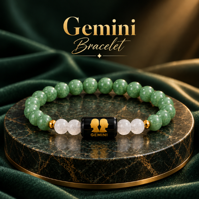 Gemini (मिथुन राशि) Zodiac Green Aventurine & Milky Quartz Bracelet