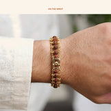 Gold Plated Rudraksha Bead Bracelet - 5 Mukhi, on the wrist