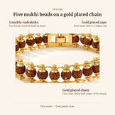 Gold Plated Rudraksha Bead Bracelet - 5 Mukhi, up close