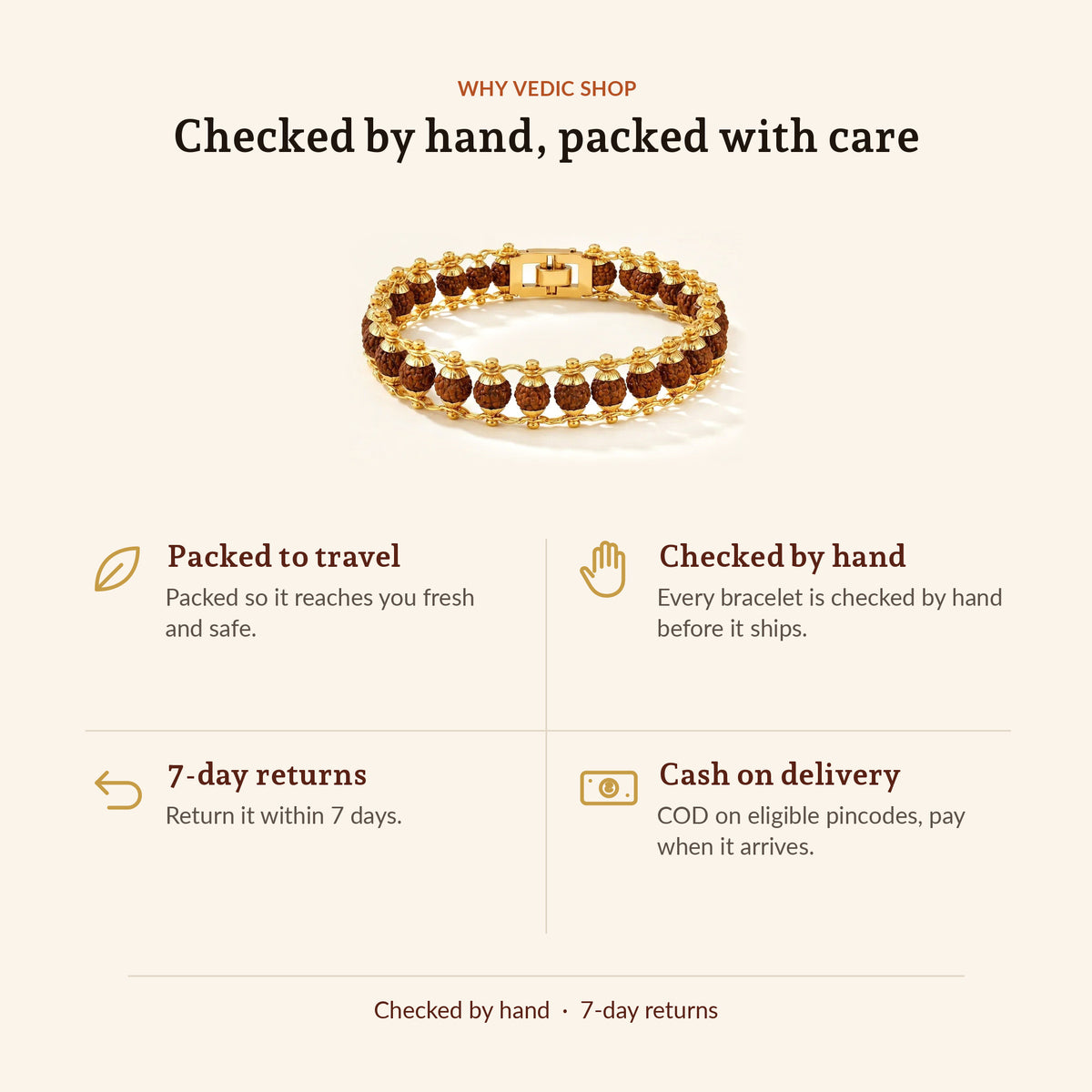 Gold Plated Rudraksha Bead Bracelet - 5 Mukhi, why Vedic Shop