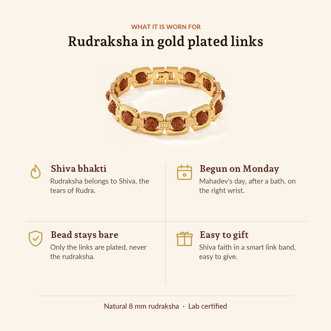 Gold Plated Rudraksha Bracelet, what it is worn for