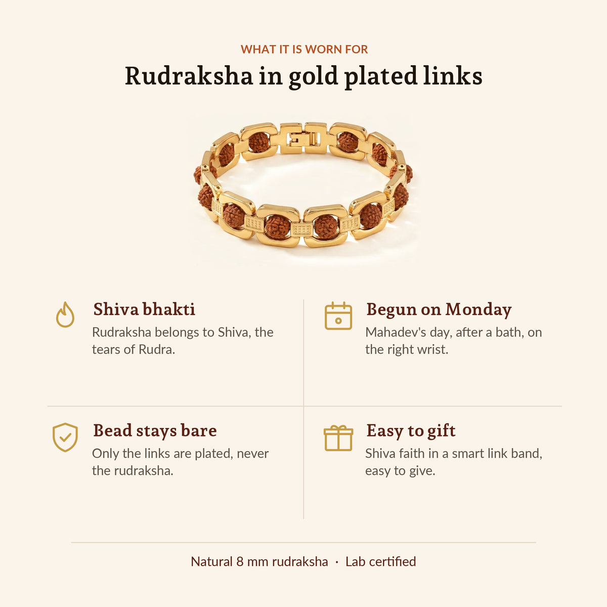 Gold Plated Rudraksha Bracelet, what it is worn for