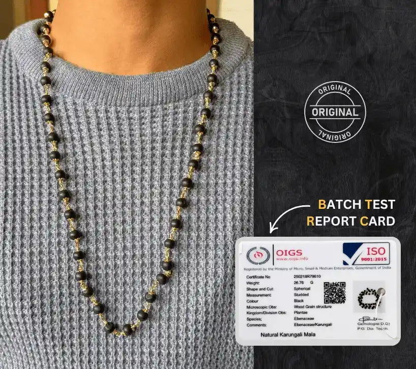 Gold Plated Eternal Karungali Mala - Natural Ebony Wood(54 beads, 8mm)